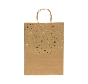 TOREBKI PAPIEROW KRAFT ZŁOTE GWIAZDKI 33X10X24 (5)