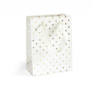 TOREBKI PAPIEROWE BIAŁE ZŁOTE KROPKI 20X8X15 (5)