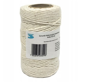TRES Sznurek dekoracyjny baw. 50 mb pastel biały