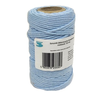 TRES Sznurek dekoracyjny baw. 50 mb pastel niebies