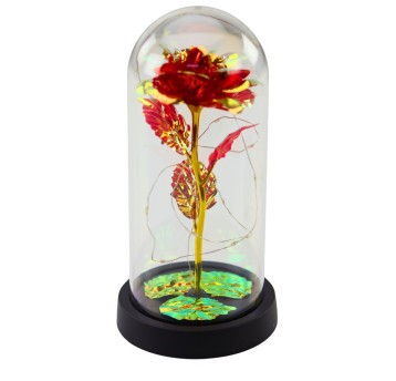 WIECZNA RÓŻA W KOPULE KRYSZTAŁOW LED CZERWONA 7323