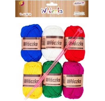 WŁÓCZKA MIX KOLORÓW DŁ.43M. (6)+2 DRUTY 25CM 8572