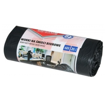 WORKI NA ŚMIECI BIUROWE 60L/20 CZARNE MOCNE LDPE