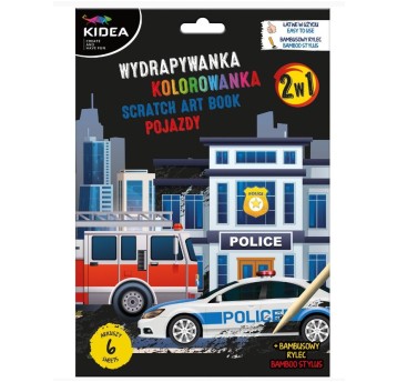 WYDRAPYWANKA Z KOLOROWANKĄ 2W1 POJAZDY KIDEA