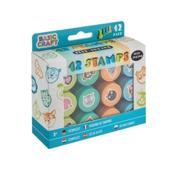 Zestaw 12 pieczątek samotuszujących niebieski