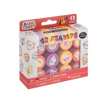 Zestaw 12 pieczątek samotuszujących różowy